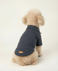 Load image into Gallery viewer, Small dog wearing a dark blue sweater on a light background