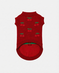 Load image into Gallery viewer, Red knitted dog sweater with cherry pattern on a white background