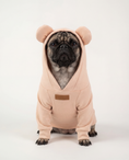 Load image into Gallery viewer, Dog wearing a pink bear-themed hoodie - Front view of Snuggle Snitch Hoodie, stylish dog hoodies