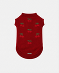 Load image into Gallery viewer, Red knitted dog sweater with cherry pattern on a white background
