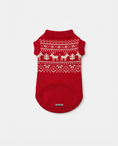 Load image into Gallery viewer, Red dog sweater with white reindeer pattern on a light gray background
