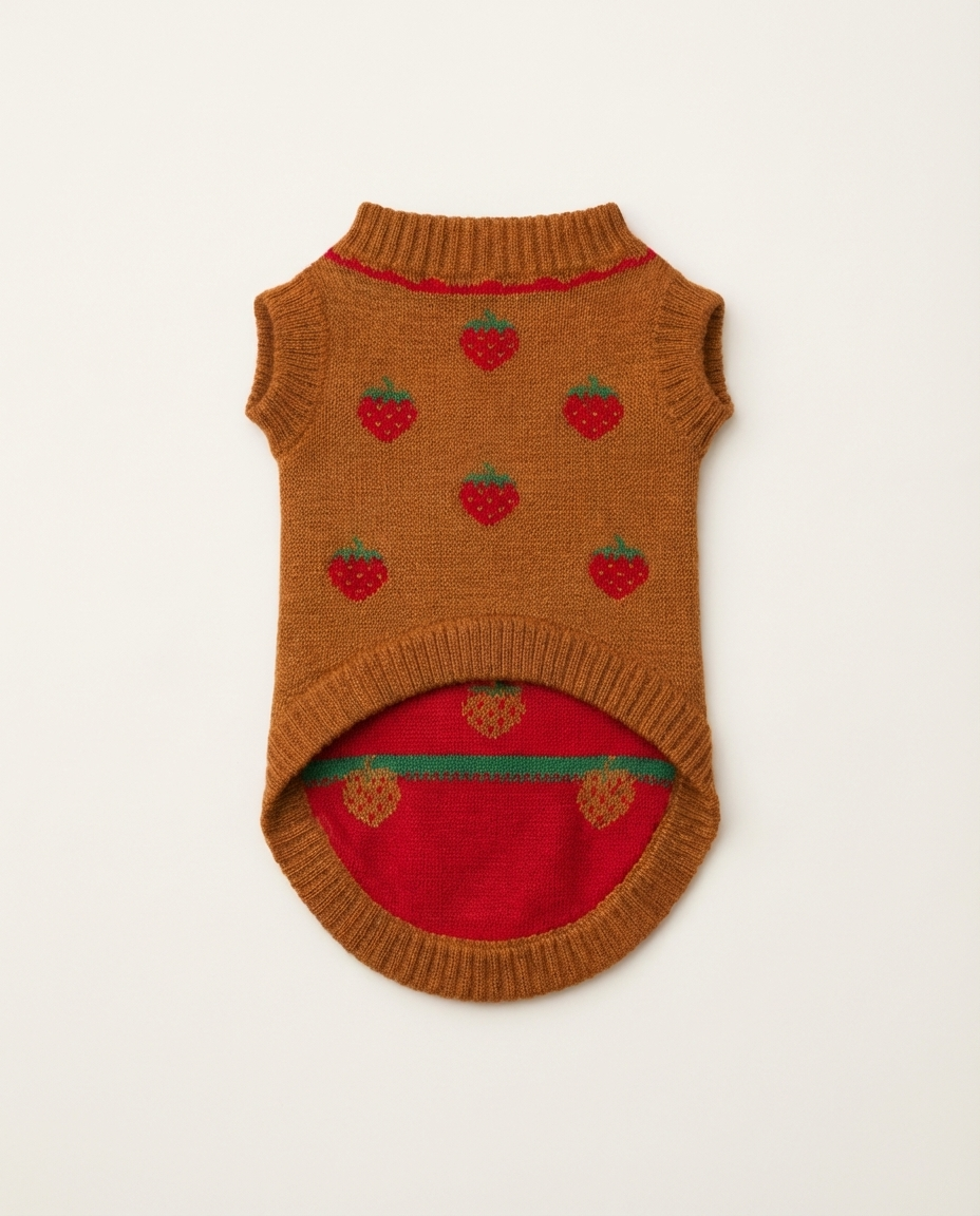 Dog sweater with strawberry pattern on a white background