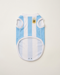 Load image into Gallery viewer, Baby bib with blue, white, and green striped pattern on a light gray background
