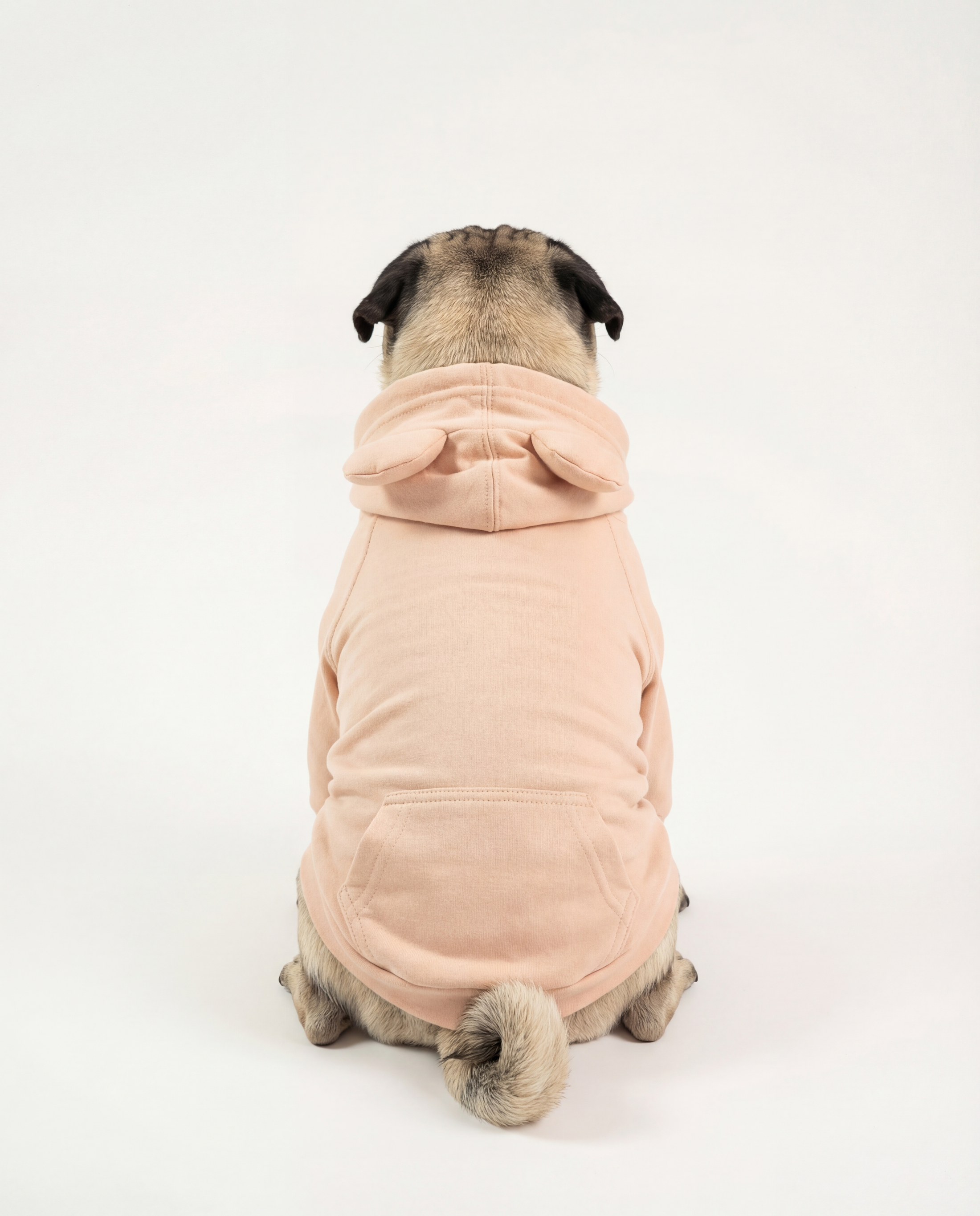 Dog wearing a pink hoodie - Back view of Snuggle Snitch Hoodie - stylish dog hoodies